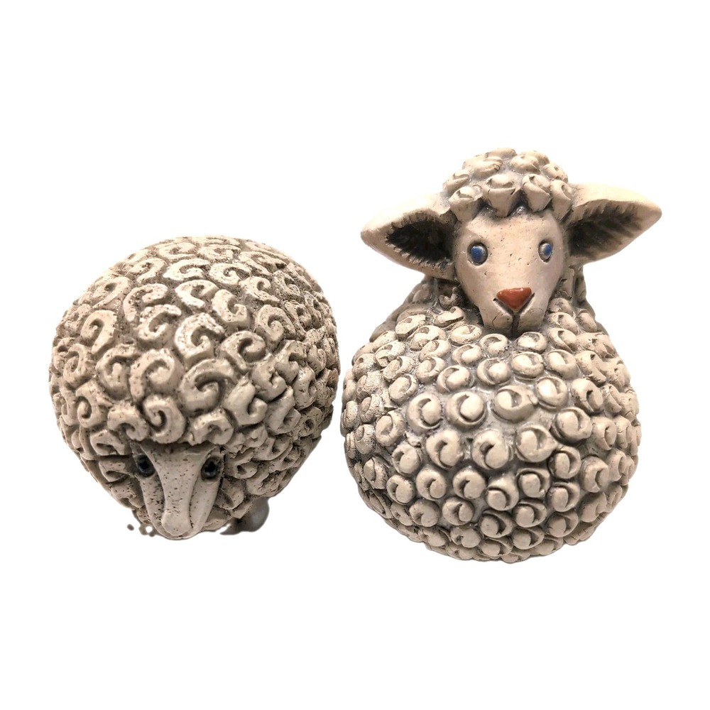 Vtg Artesania Rinconada 2 Sheep #23 #170 Figurines Hand Carved Painted Handmade